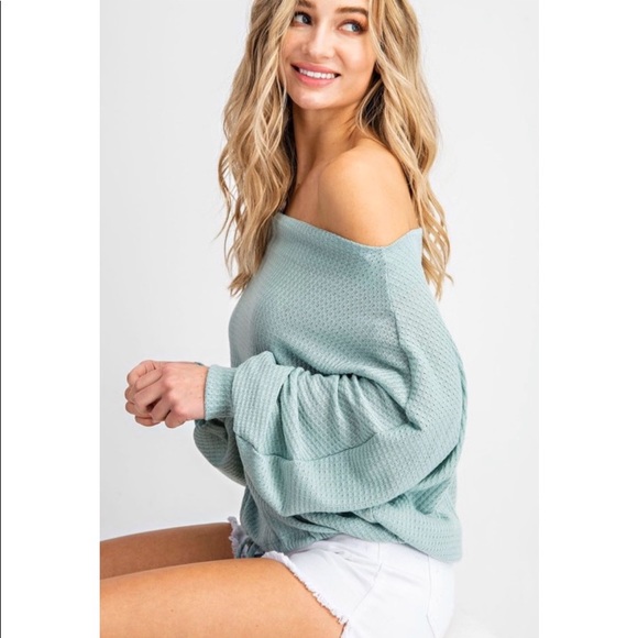 NEW! Mint Waffle Knit Top! - Picture 3 of 6
